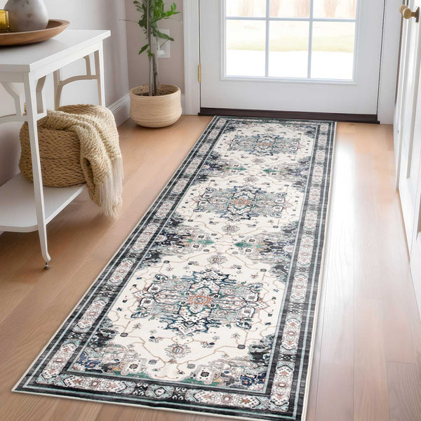 Teal Turquoise Blue Hallway Runner Soft Plush Vintage Blue Rug Non Slip 80x300cm