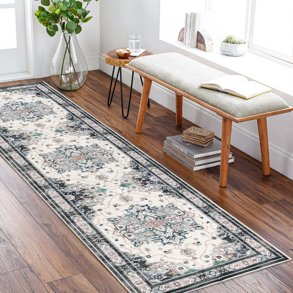 Clearance Extra Large Area Rug Teal Turquoise Blue Ivory Vintage Retro Carpet Machine Washable Lounges Mat