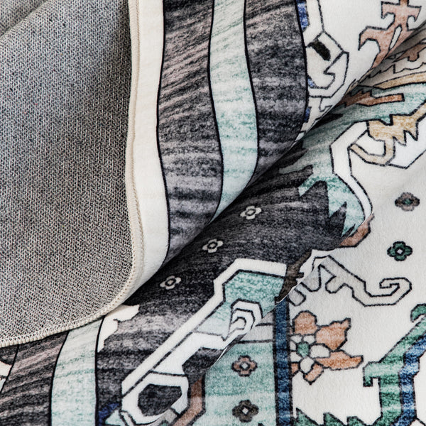 Clearance Extra Large Area Rug Teal Turquoise Blue Ivory Vintage Retro Carpet Machine Washable Lounges Mat