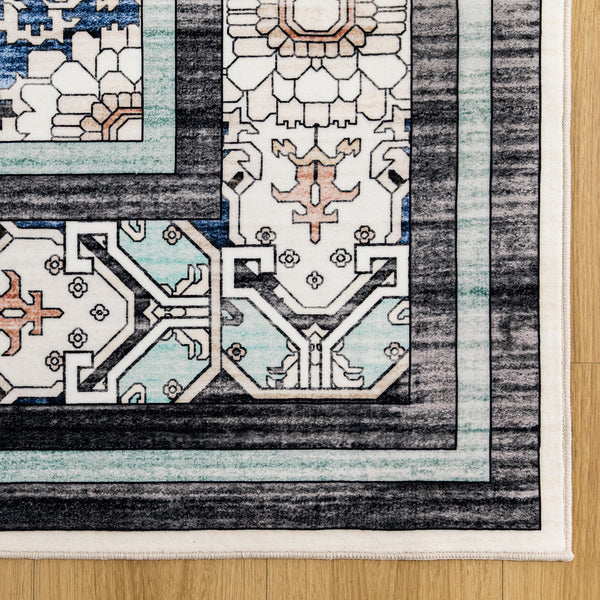 Clearance Extra Large Area Rug Teal Turquoise Blue Ivory Vintage Retro Carpet Machine Washable Lounges Mat