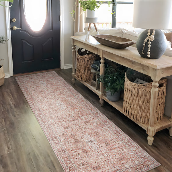 Terracotta Hallway Runner Beautiful Distressed Non Slip Entryway Carpet 80x300cm