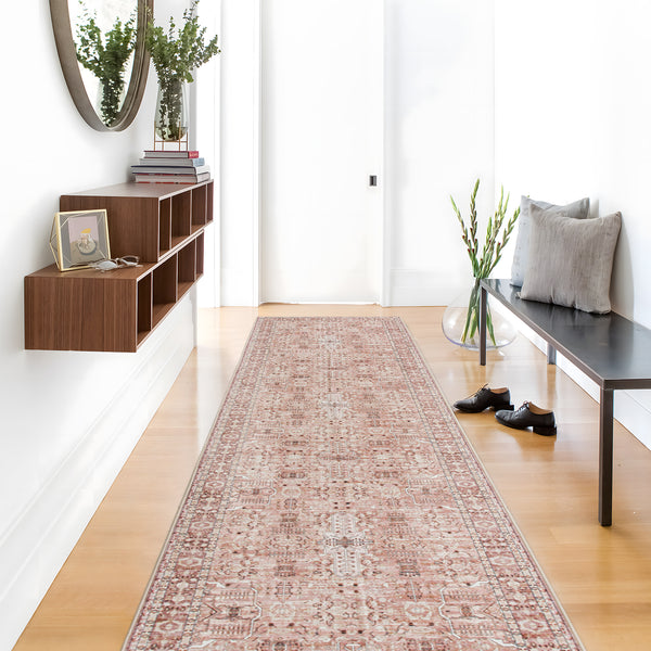 Terracotta Hallway Runner Beautiful Distressed Non Slip Entryway Carpet 80x300cm