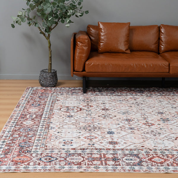 Extra Large Floor Rug Terra Cotta Soft Plush Trellis Diamond Modern Retro Carpet Machine Washable