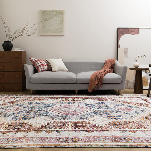 Extra Large Area Rug Terracotta Diamond Subtle Kilim Carpet Machine Washable Mat