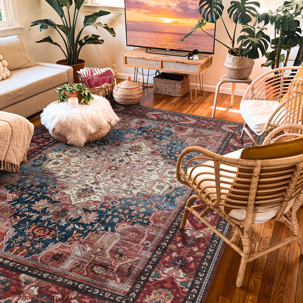 Extra Large Area Rug Vintage Red Soft Plush Non Slip Lounges Carpet Washable Mat Corridor Runner