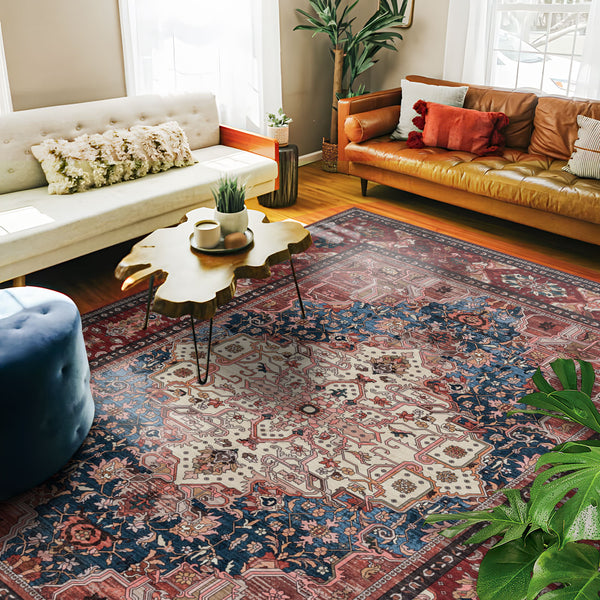 Extra Large Area Rug Vintage Red Soft Plush Non Slip Lounges Carpet Washable Mat Corridor Runner
