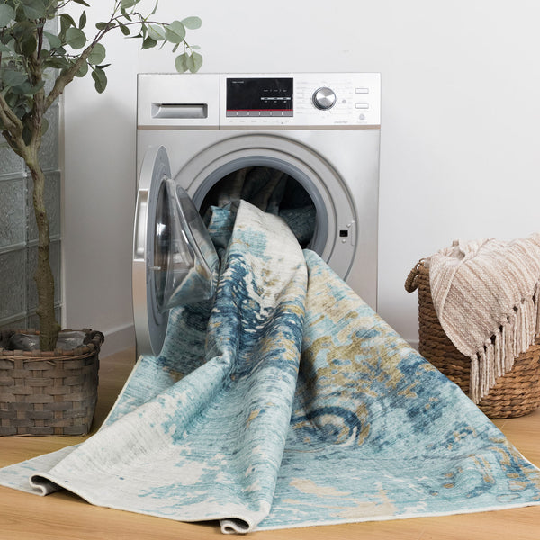 Clearance Extra Large Rug Blue Teal Aqua Soft Plush Modern Abstract Carpet Machine Washable Hall Runner Shag Mat