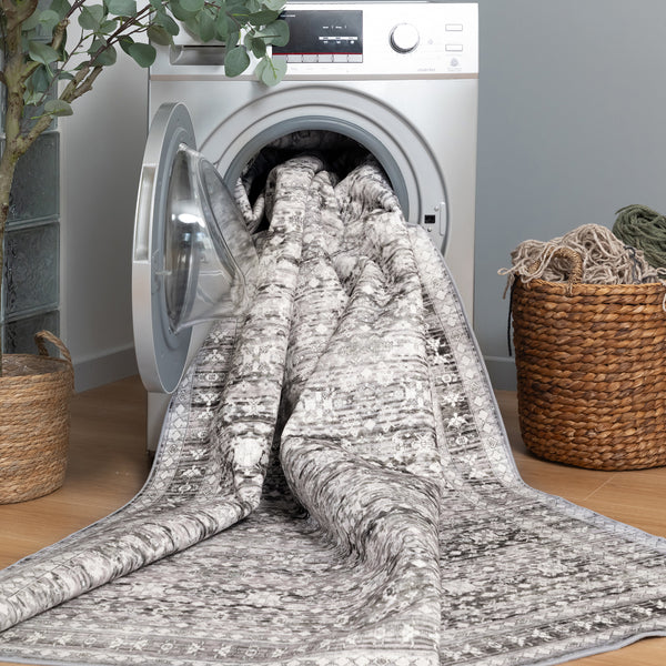 Extra Large Floor Rug Light Gray Soft Distressed Striped Neutral Modern Carpet Machine Washable Rugs