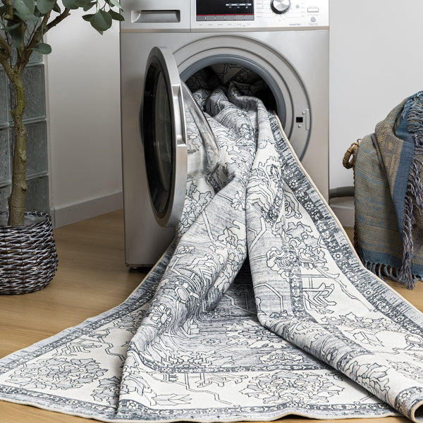 Extra Large Rug Silver Grey Neutral Distressed Lounges Carpet Runner Mat Machine Washable