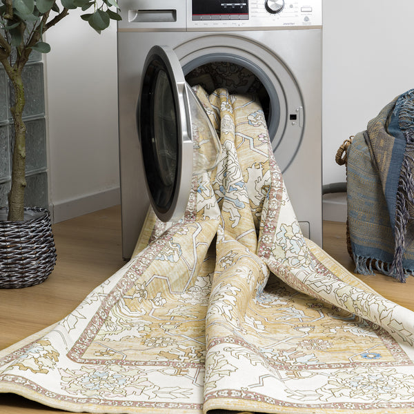 Extra Large Soft Gold Beige Modern Classic Carpet Vintage Hallway Runner Machine Washable