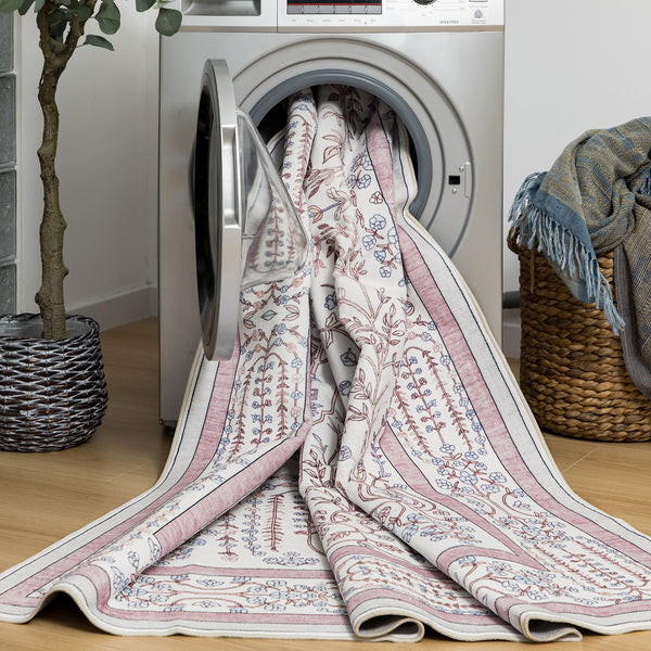 Extra Large Floor Rug Dusty Rose Pink  Beautiful Vines Machine Washable Carpet Non Slip Soft Hallway Rug