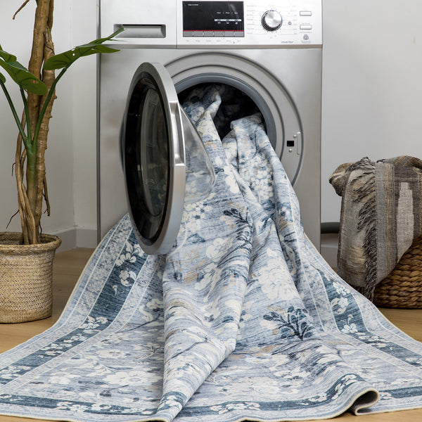 Extra Large Floor Rug Sky Blue Floral Leaves Lounges Carpet Machine Washable Tropical Mat Non Slip Soft Plush Rugs