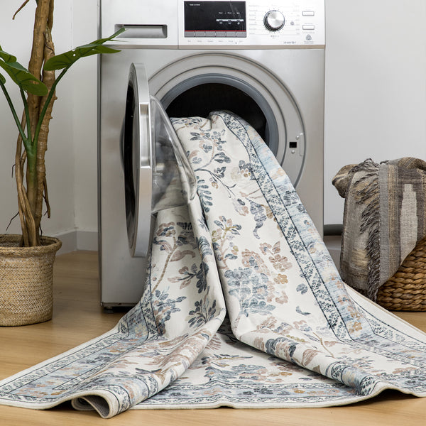 Extra Large Floor Rug Mint Ivory Botanical Lounges Rug Machine Washable Tropical Carpet