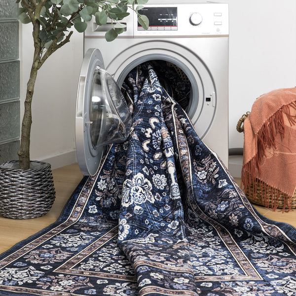 Presale Extra Large Floor Rug Stunning Navy Blue Blooming Flowers Plush Non Slip Traditional Retro Lounges Machine Washable Mat