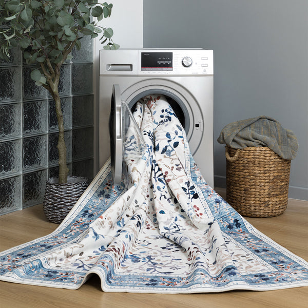 Extra Large Rug Blue Ivory Soft Stunning Hamptons Style Carpet Machine Washable Mat