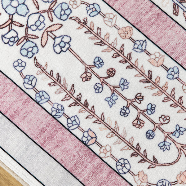 Extra Large Floor Rug Dusty Rose Pink  Beautiful Vines Machine Washable Carpet Non Slip Soft Hallway Rug