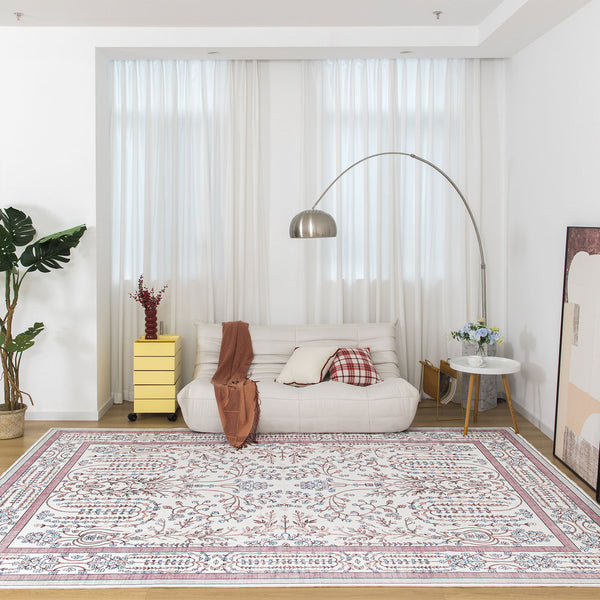 Extra Large Floor Rug Dusty Rose Pink  Beautiful Vines Machine Washable Carpet Non Slip Soft Hallway Rug