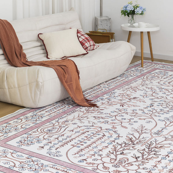 Extra Large Floor Rug Dusty Rose Pink  Beautiful Vines Machine Washable Carpet Non Slip Soft Hallway Rug