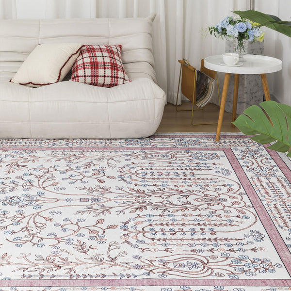 Extra Large Floor Rug Dusty Rose Pink  Beautiful Vines Machine Washable Carpet Non Slip Soft Hallway Rug