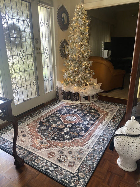 Clearance Extra Large Rug Dark Blue Brown Soft Plush Vintage Machine Washable Carpet Hallway Runner 6 Sizes