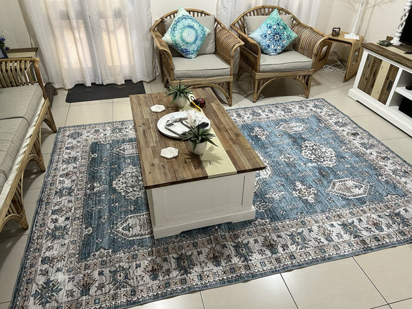 Large Aqua Blue Rug Allover Beautiful Tribal Carpet Non Slip Machine Washable  Hallway Runner washable Mat