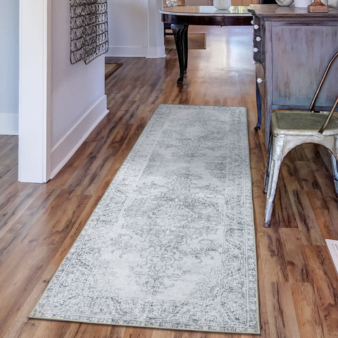 Light Grey Hall Runners Allover Distressed Washable Corridor Runner Rug Washable 80x300cm BLO01