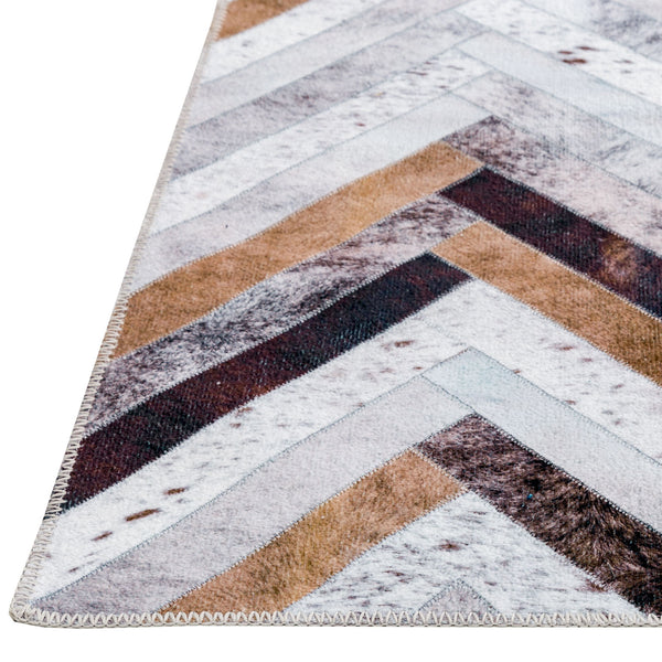 Hallway Runner Faux Cowhide Zigzag Corridor Runners Non Slip Carpet Washable 80x300cm CON05