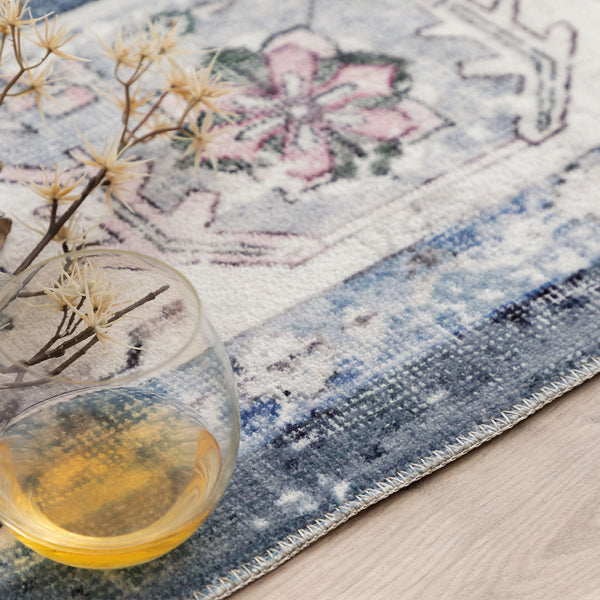 Beautiful Hallway Runner Rug Blue Floral Ivory Non Slip Kitchen Runners Washable  80x300cm