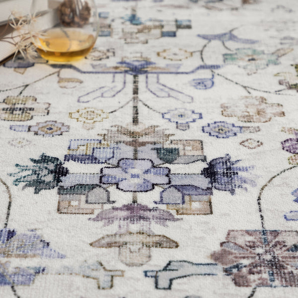 Beautiful Hallway Runner Rug Blue Floral Ivory Non Slip Kitchen Runners Washable  80x300cm