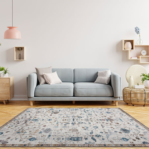 Clearance Extra Large Floor Rug Beige Beautiful Distressed Floral Carpet Soft Runner Rugs Washable