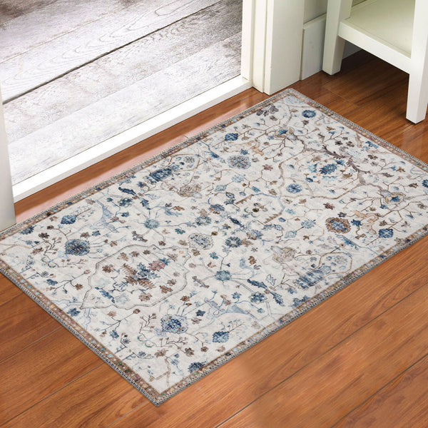 Clearance Extra Large Floor Rug Beige Beautiful Distressed Floral Carpet Soft Runner Rugs Washable