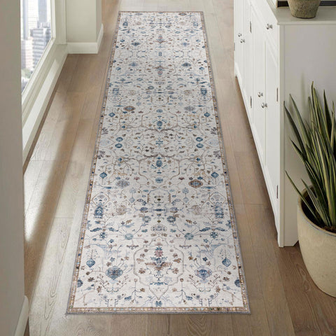 Beige Blue Hall Runner Distressed Corridor Carpet Soft Entry Way Rugs Washable  80x300cm