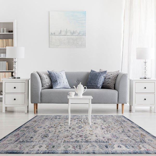 Flash Deal Extra Large Floor Rug Blue Ivory Allover Distressed Washable Carpet Runner Rugs Washable
