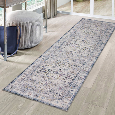 Beautiful Hallway Runner Rug Blue Floral Ivory Non Slip Kitchen Runners Washable  80x300cm