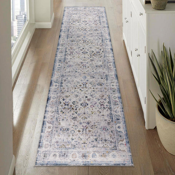 Flash Deal Extra Large Floor Rug Blue Ivory Allover Distressed Washable Carpet Runner Rugs Washable