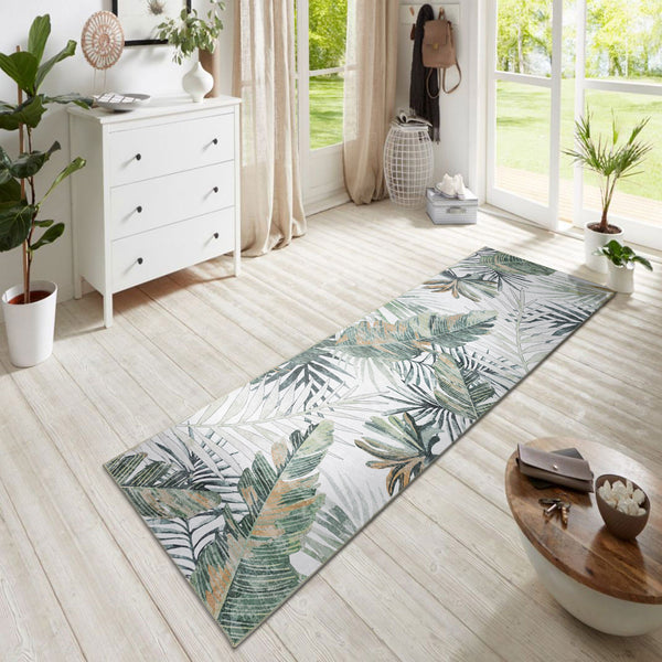 Beautiful Green Runner Rug Tropical Leaves Entry Way Carpet Anti Slip Rug Washable  80x300