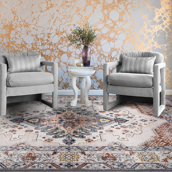 Extra Large Rug Gold Ivory Charming Blossom Medallion Lounges Carpet Runner Rugs Machine Washable