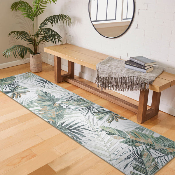 Beautiful Green Runner Rug Tropical Leaves Entry Way Carpet Anti Slip Rug Washable  80x300