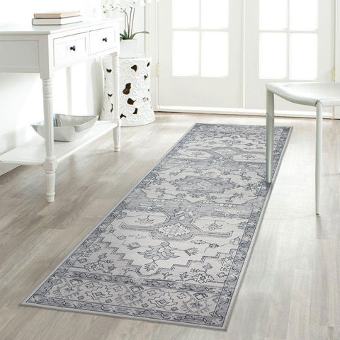 Beautiful Hallway Runner Light Grey Super Soft Entry Way Boho Carpet Washable  80x300cm