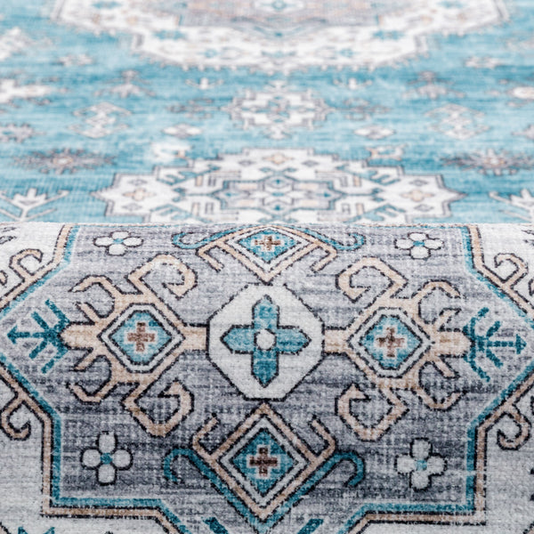 Teal Aqua Blue Hallway Runner Non Slip Rubber Back Corridor washable Carpet 80x300cm