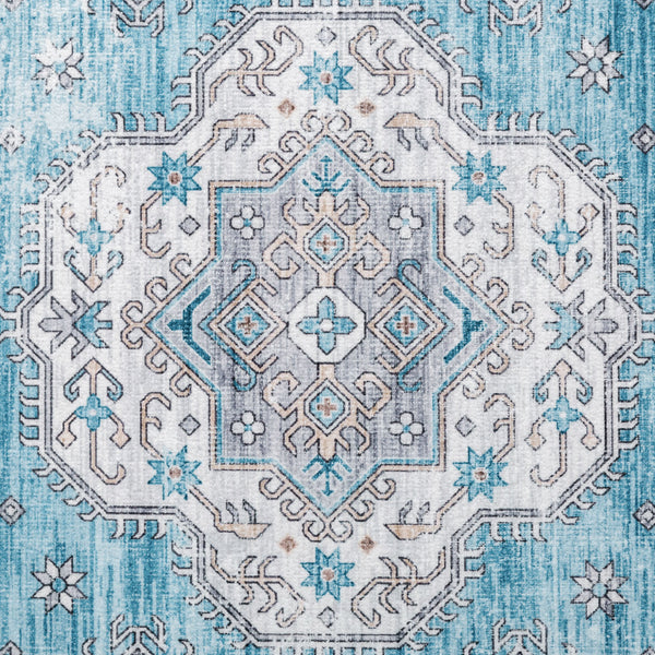 Teal Aqua Blue Hallway Runner Non Slip Rubber Back Corridor washable Carpet 80x300cm