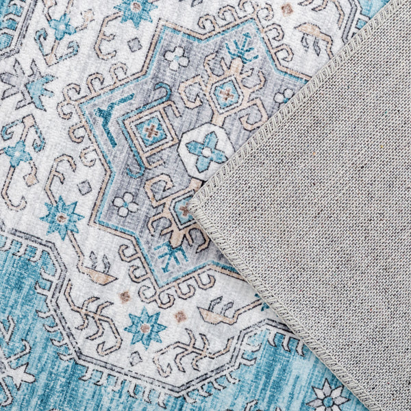 Teal Aqua Blue Hallway Runner Non Slip Rubber Back Corridor washable Carpet 80x300cm