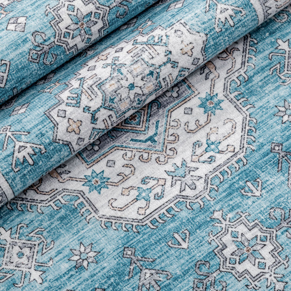 Teal Aqua Blue Hallway Runner Non Slip Rubber Back Corridor washable Carpet 80x300cm