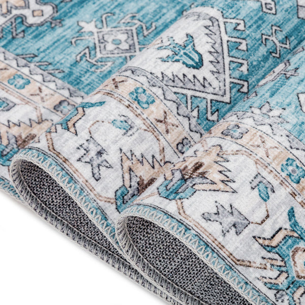 Teal Aqua Blue Hallway Runner Non Slip Rubber Back Corridor washable Carpet 80x300cm