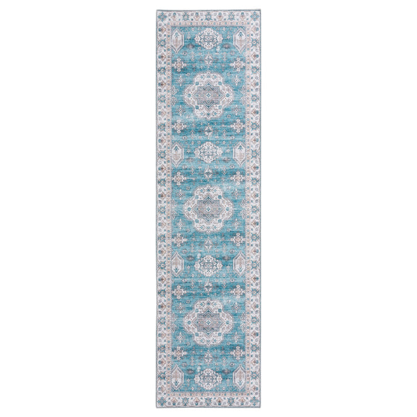 Teal Aqua Blue Hallway Runner Non Slip Rubber Back Corridor washable Carpet 80x300cm