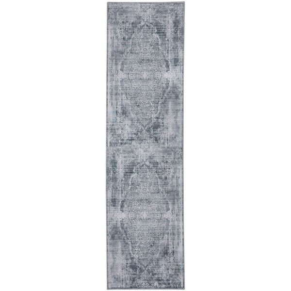 Silver Grey Hall Way Runner Rug Beautiful Distressed Entry Way Carpet Washable 80x300cm