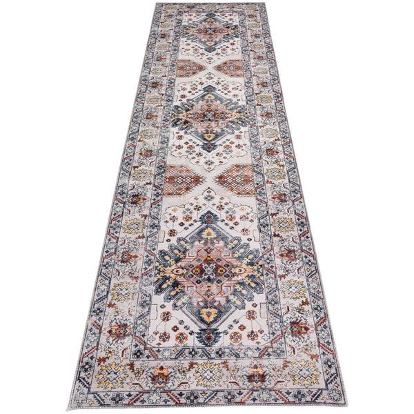 Hallway Runner Ivory Gold Non Slip Allover Blossom Entrance Rug Carpet Washable 80x300cm