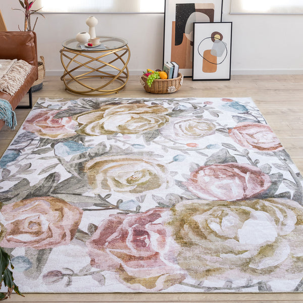 Clearance Extra Large Pastel Pink Rug Rose Bloom FLoral Modern Carpet Hallway Runner Rugs Machine Washable
