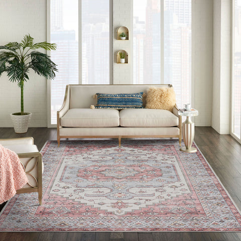 Extra Large Floor Rug Pink Grey Super Soft Allover Boho Carpet Corridor Runner Washable