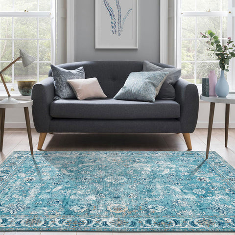 Large Aqua Blue Rugs Soft Allover Traditional Soft Carpet Beautiful Mat Washable ANN02